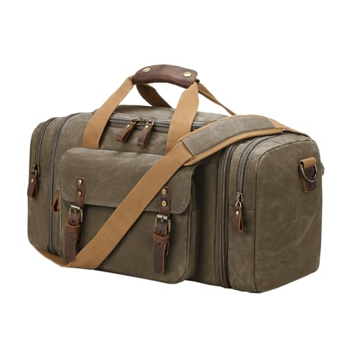 Waxed Canvas Duffel Bag 50L, Army Green | Waterproof, Travel, Overnight, Weekender - color: Army Green