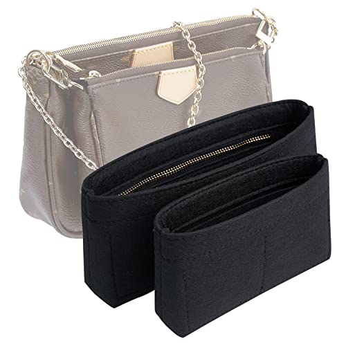Vercord Felt Purse Organizer Insert Pochette Handbag Insert Bag in Bag for Multi Pochette Accessories Add Zipper Pocket Black - color: Black