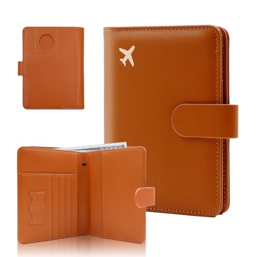 Melsbrinna Premium Leather Passport Holder Covers Case, Waterproof Rfid Blocking Travel Wallet Passport Holder with Pen Holder, Cute Passport Book for Women/Men - color: AIR-BROWN