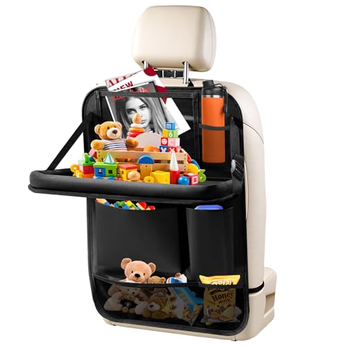 Car Backseat Organizer with Tablet Holder,6 Storage Pockets Car Storage Organizer with Foldable Food Tray,Kick Mats Backseat Protector Travel Accessories (Black) - color: Black, size: 1 Pack with Food Tray