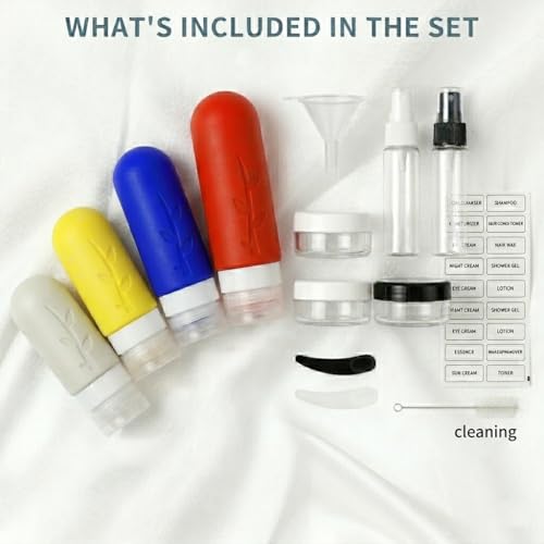 DEPOZA Travel Bottles Kit (16 Pack) - TSA Approved, Leak Proof Silicone Squeezable Containers for Toiletries. Complete Set with Jars, Sprayers & Bag (Fluorescent) - color: Fluorescent