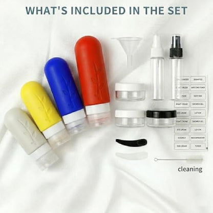 DEPOZA Travel Bottles Kit (16 Pack) - TSA Approved, Leak Proof Silicone Squeezable Containers for Toiletries. Complete Set with Jars, Sprayers & Bag (Fluorescent) - color: Fluorescent