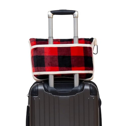 Carstens, Inc. Travel Blanket, Premium Compact 2-in-1 Airplane Blanket/Pillow, Red Buffalo Plaid - color: Red Buffalo Plaid