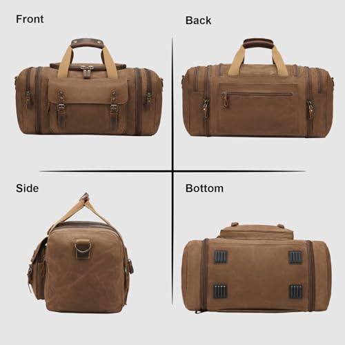 Waxed Canvas Duffel Bag 50L, Coffee | Waterproof, Travel, Overnight, Weekender - color: Coffee