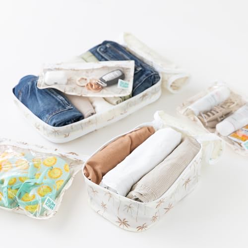 Bumkins Packing Cubes and TSA Approved Pouches for Travel Bag, Organize Luggage with Compression Bags, Essential Traveling Accessories to Pack Clothes, Toiletries Carry On Suitcase, 5-pc Palm Trees - color: A4 Palm Trees-set