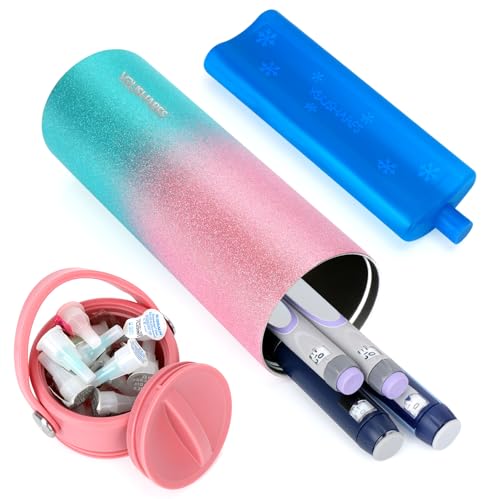YOUSHARES Insulin Cooler Travel Case - 48H Non-Electric Cooling Bottle with TSA Approved Ice Pack, Diabetic Medication Pen Vials Refrigerator, Medical Carry Case Portable for GLP-1 Pens - color: Pink Green