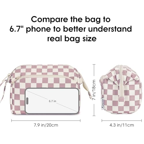 Narwey Checkered Makeup Bag Women Wide-open Make up Bag Travel Cosmetic Bag Organizer Toiletry Bag for Cosmetics Toiletries Accessories (Dusty Rose Checkerboard) - color: Z-Dusty Rose Checkerboard