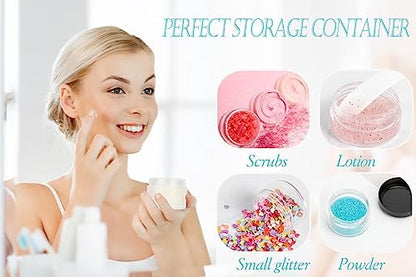 5 Gram Sample Containers with Lids, Mini Makeup Containers, Empty Plastic Travel Cosmetic Containers with Labels(25 Count, Blue Lid) - color: Blue