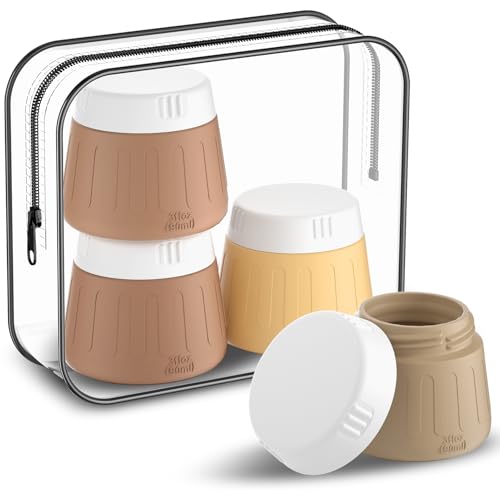 Gemice 3 oz Travel Containers for Toiletries, 4-Pack TSA Approved Travel Size Toiletries Containers for On-the-Go, Small Leak-Proof Travel Essentials Silicone Jar for Shampoo, Lotions, Cleanser - color: Apricot, size: 3 oz