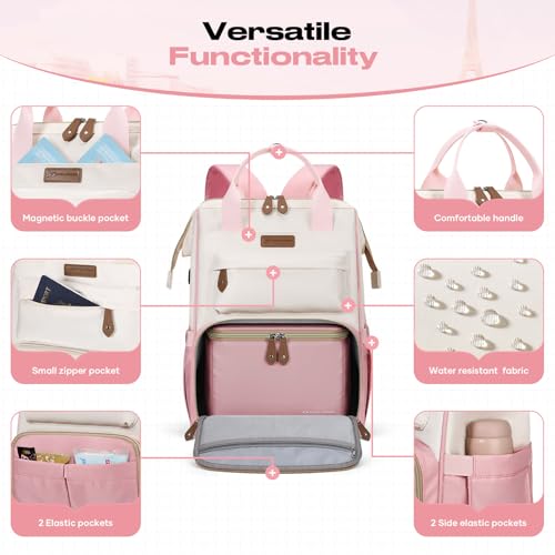 Maelstrom Travel Backpack for Women Men,Laptop Backpack Fits 15.6-17.3 Inch Laptop, Nurse/Work Bag with Insulated Lunch Box (Pink-beige) - color: Pink-beige