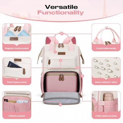 Maelstrom Travel Backpack for Women Men,Laptop Backpack Fits 15.6-17.3 Inch Laptop, Nurse/Work Bag with Insulated Lunch Box (Pink-beige) - color: Pink-beige