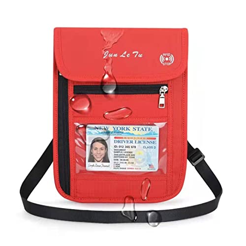 Passport Holder for Travel, RFID Passport Wallet with Visual Window Design, Multifunctional Document Organizer, Waterproof Travel Pouch Neck Wallet for Men and Women, Red - color: Red