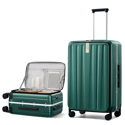 Hanke 26 Inch Large Checked Luggage PC Hard Shell Luggage Top Opening Travel Luggage Suitcases with Wheels for Woman Men.(Dark Green) - color: Dark Green, size: 26 Inch