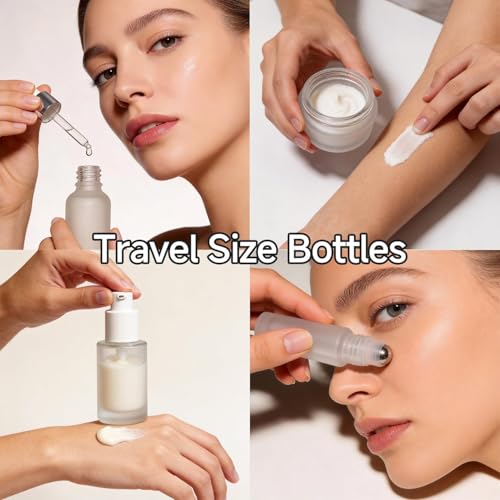 18 pcs Glass Travel Bottles for Toiletries, TSA Approved Glass Travel Containers White Frosted Mini Travel Bottles with Label, BPA Free Leak Proof with Pump Bottles for Makeup, Skincare - color: White Frosted Glass-Mini