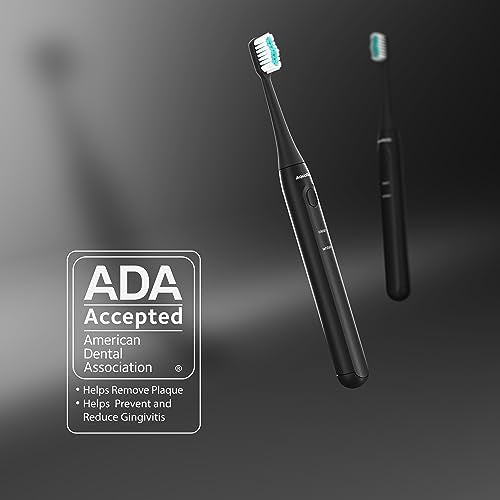 Aquasonic Icon ADA-Accepted Rechargeable Toothbrush | Magnetic Holder & Slim Travel Case | 2 Brushing Modes & Smart Timers | Gentle Micro-Vibrations(Onyx) - color: Onyx