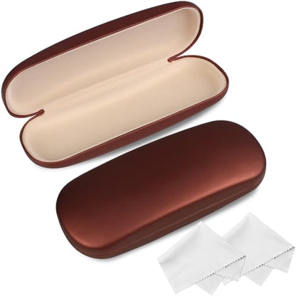 Joyberg Glasses Case, 2 Pack Eyeglass Case with Cleaning Cloth, Glasses Case Hard Shell Fits Most Glasses - color: Brown