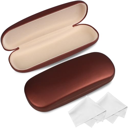 Joyberg Glasses Case, 2 Pack Eyeglass Case with Cleaning Cloth, Glasses Case Hard Shell Fits Most Glasses - color: Brown