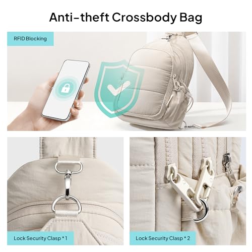 TOPEAST Sling Bag for Women, Anti-Theft Crossbody Bag with RFID Blocking & Water Bottle Holder for Travel, Water-resistant - color: Beige