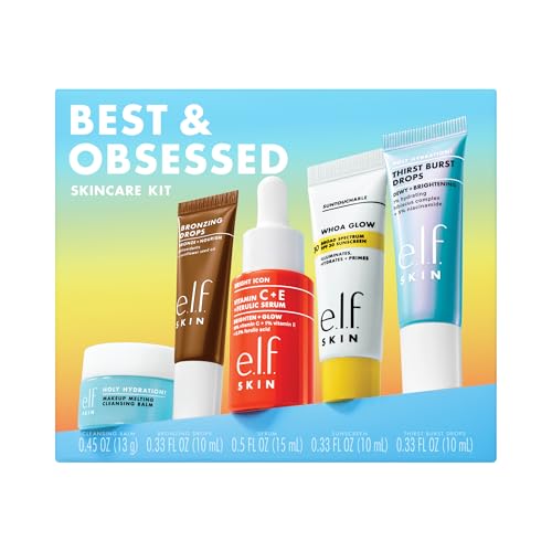 e.l.f. SKIN Best & Obsessed Skincare Kit, Travel-Size Makeup Remover, Sunscreen & Brightening Serums For Glowy Skin, Vegan & Cruelty-Free - style: Best & Obsessed Skincare Kit