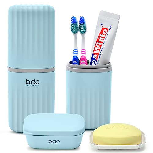 VITVITI Toothbrush Travel Case, Portable Travel Soap Container Leakproof Dish Tray, 7.88 inch Toothpaste Toothbrush Holders with Cover for Trip/Bathroom/Camping(Blue) - color: Blue