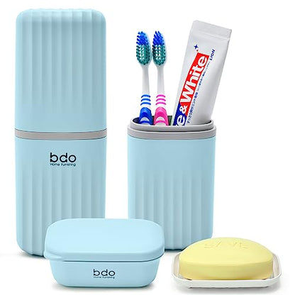 VITVITI Toothbrush Travel Case, Portable Travel Soap Container Leakproof Dish Tray, 7.88 inch Toothpaste Toothbrush Holders with Cover for Trip/Bathroom/Camping(Blue) - color: Blue