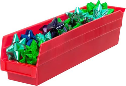 Akro-Mils 30128 Plastic Shelf Bins, Heavy Duty Storage Bins for Garage, Closet, and Drawer Organization, 18-Inch x 4-Inch x 4-Inch, Red, 12-Pack - color: Red