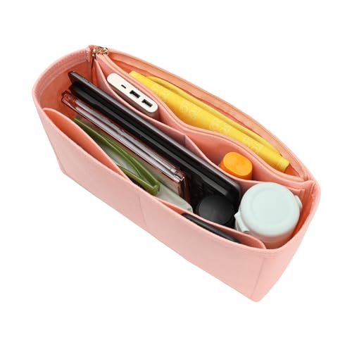 Surblue Purse Organizer Insert for Handbags, Felt Bag Organizer with Zippers Handbag Shaper Pouch for Classic 19 Flap Bag, Marmont, Onthego,（Lightpink, Slender L） - color: Lightpink, size: Slender L