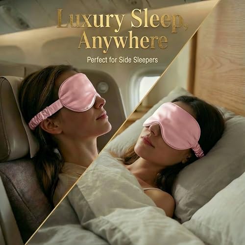 MATASSE 100% Mulberry Silk Sleep Mask 22 Momme Grade 6A - 3D Contoured Eye Mask for Sleeping, 14mm Deep Eye Cups, Total Blackout Blindfold for Women Men, Adjustable Strap, Side Sleeper (Pink) - color: Pink