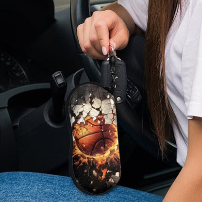 AFPANQZ Glasses Case with Carabiner Hanging Portable Neoprene Zipper Sunglasses Case Soft Lightweight - color: Basketball Flame Pattern