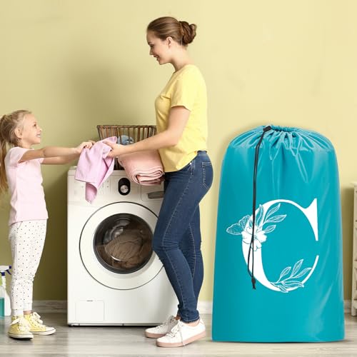 Sylfairy 2 Pack Extra Large Travel Laundry Bag, Dirty Clothes Organizer with Drawstring,Heavy Duty Travel Laundry Bags - color: Letter C