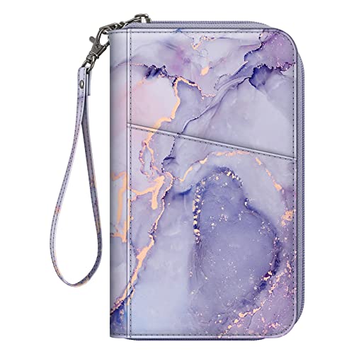 Fintie Family Passport Holder Wallet, RFID Blocking Travel Document Organizer Clutch Bag Credit Cards Case Cover for Women Men - color: Lilac Marble