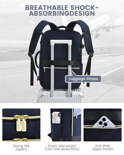 LOVEVOOK Travel Backpack for Women, 40L Carry On Backpack Flight Approved, Large Personal Item Bag Fits 17 inch Laptop, TSA Approved Luggage with 3 Packing Cubes,Waterproof Weekender Gym Essentials - color: Dark Blue-beige-black, size: 40L