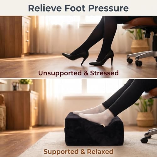 Foot Rest for Under Desk at Work, Office Footrest with Warm Feet Pocket,Ergonomic Under Desk Footrest with Washable Cover, Stool for Office Chair & Back &Pain Relief (Black+) - color: Black+