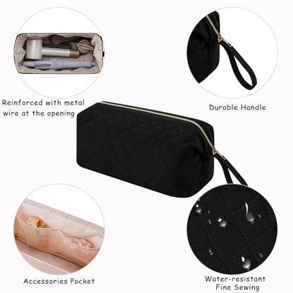 RSRSLEII Large Quilted Hair Tools Travel Bag,Waterproof Hair Styling Accessories Storage Case for Flat Irons,Straightener,Curling Iron,Hair Dryer,Dyson Airwrap Travle Bag (13 Solid Black) - color: 13 Solid Black