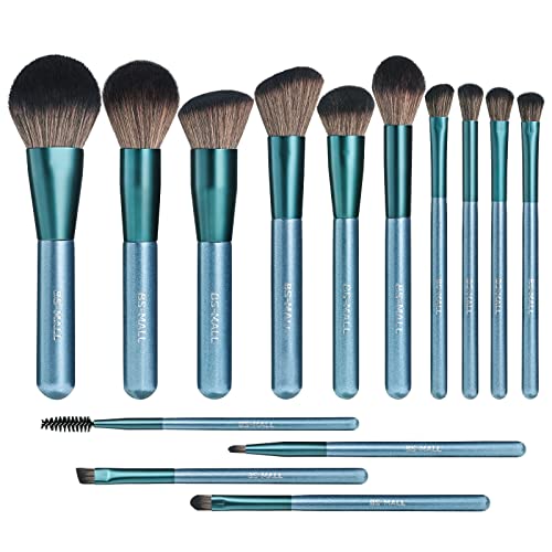 BS-MALL 14 Pcs Makeup Brushes Set with 1 Pcs Makeup Sponge – Essential Foundation Powder Concealers, Eye Shadows, Blush Makeup Brushes with Travel Makeup Case (Z-Blue) - color: Z-Blue