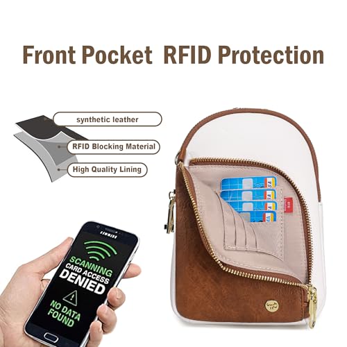 INICAT RFID Blocking Sling Bag, Anti Theft Crossbody Bag for Women Compact Travel Purses Leather - color: Beige Brown