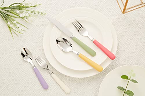 ANNOVA Silverware Set 20 Pieces Stainless Steel Cutlery Color Handle Flatware - 4 x Dinner Knife; 4 x Dinner Fork; 4 x Salad fork; 4 x Tablespoon; 4 x Teaspoon (Mix Solid) - color: Mix Solid
