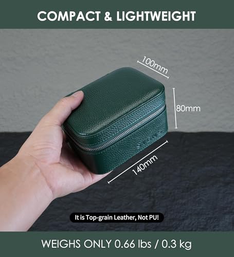 2 Watch Travel box Real Top-grain Leather Two Watch Roll Case for Man and Women Watch Packing Box Storage Organizer with Suede to Protection Zipper Fit All Watches Up to 60mm (2W-Z-GR) - color: 2W-Z-GRR