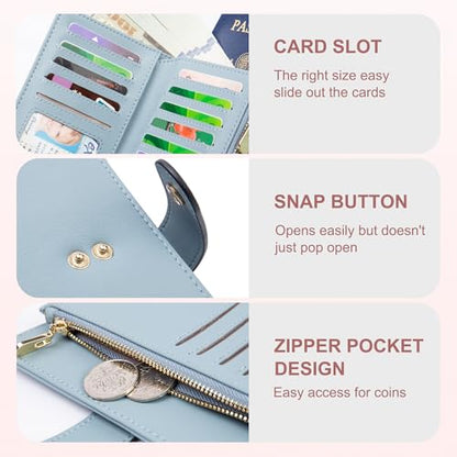 yiijay Womens Wallet RFID Blocking Vegan Leather Trifold Clutch Credit Card Holder Ladies Travel Wallet Purse with Pen Holder - color: 1 U Blue