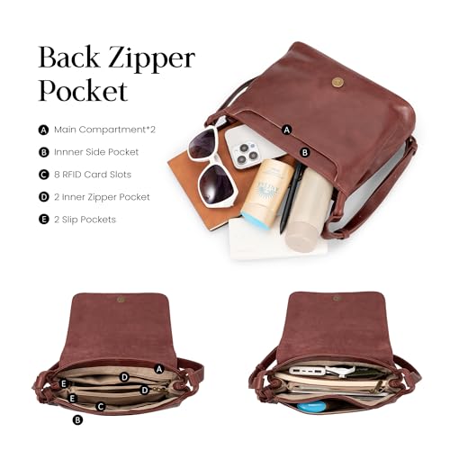 befen Vintage Leather Crossbody Bag for Women Genuine Leather Purse with Multi-Pockets Medium RFID Shoulder Handbag - color: Brown
