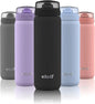 Ello Cooper 22oz Stainless Steel Water Bottle with Straw and Carry Handle, Double Walled and Vacuum Insulated Metal, Leak Proof Locking Lid with Soft Silicone Spout, Reusable, BPA Free, Black - color: Black, size: 22 Ounces