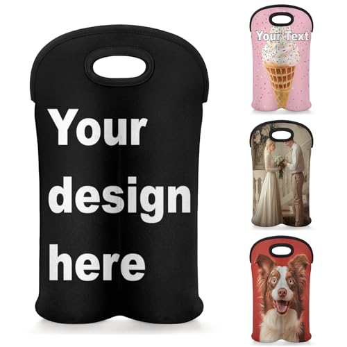 Custom 2 Bottle Wine Bag Carrier Tote, Personalized Neoprene Wine Bottle Sleeve Cooler Travel Protector Bags, Reusable Wine Customized Gifts Bag - color: Multicolor, size: Medium