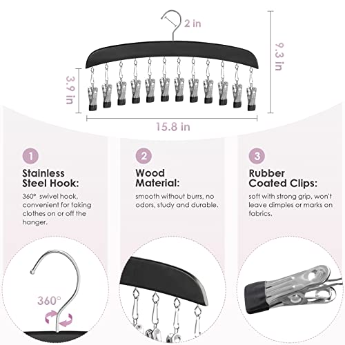 MEILIDY Leggings Hangers, Wooden Closet Hanging Leggings Storage Organizer Scarf Hangers with 24 Clips, 360° Swivel Hook, Black, 2 Pcs - color: Black