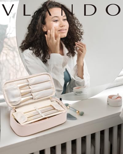 Vlando Makeup Travel Bag,Small Makeup Bag for Women,Gifts for Women Girls, Makeup Pouch Purse Travel Essentials Toiletries-Apricot Pink - color: 01.Apricot Pink