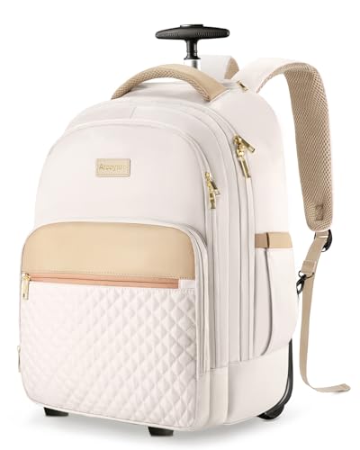 Arcoyard Rolling Backpack For Adults With Wheels, 40L Wheeled Backpack For Women, Travel Roller Backpacks, Carry On Luggage, Rolling Bag, Beige - color: Beige, size: 17-inch