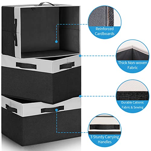 GhvyenntteS Large Storage Baskets for Shelves 6 Pack, Collapsible Fabric Storage Bins with 3 Handles, Decorative Closet Organizers and Storage bins for Clothes Blanket Beddings (Black, 15"x11"x9.6") - color: Black & White, size: Large-6 Pack