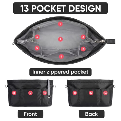 VANCORE Purse Organizer Insert for Handbags,Tote Bag Organizer Insert with Zipper Bag,Premium Handbag Organizer Inside Liner for Women - color: Black, size: Small