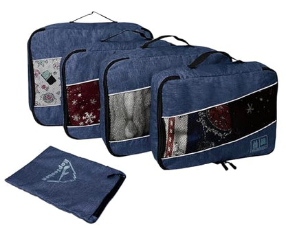 5 Set Packing Cubes for Travel Large Suitcase Luggage Organizer Bags Travel Accessories Vacation 4 Cubes 1 Laundry Pouch Bag - color: Snow Darkblue