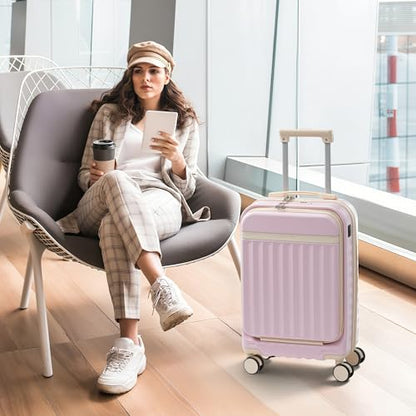 Merax Luggage Sets Front Opening, 2 Piece Hardshell Suitcase with Spinner Wheels and Bags,Lightweight Carry on Luggage with USB Port,20+24,Pink - color: Pink, size: 2 Piece(20+24+Bag）