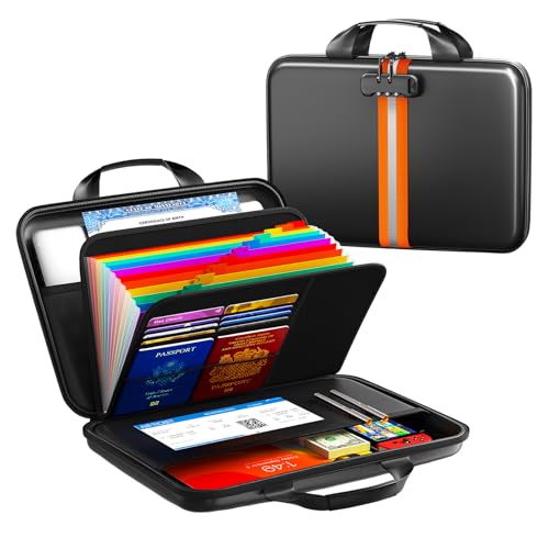 Fireproof Document Organizer with Lock, Rigid EVA File Box with 13-Pocket Accordion Folder for Important Documents & Tablets under 11", Lightweight Safe Storage for Home, Office & Travel (Small Size) - color: B-Orange